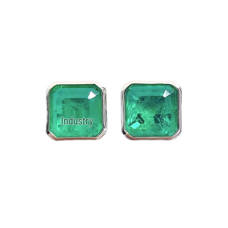 Lulu Tong Simulated Emerald Cut Stud Earrings, 3 Carat Bezel Set in Silver - European & American Style (2022)