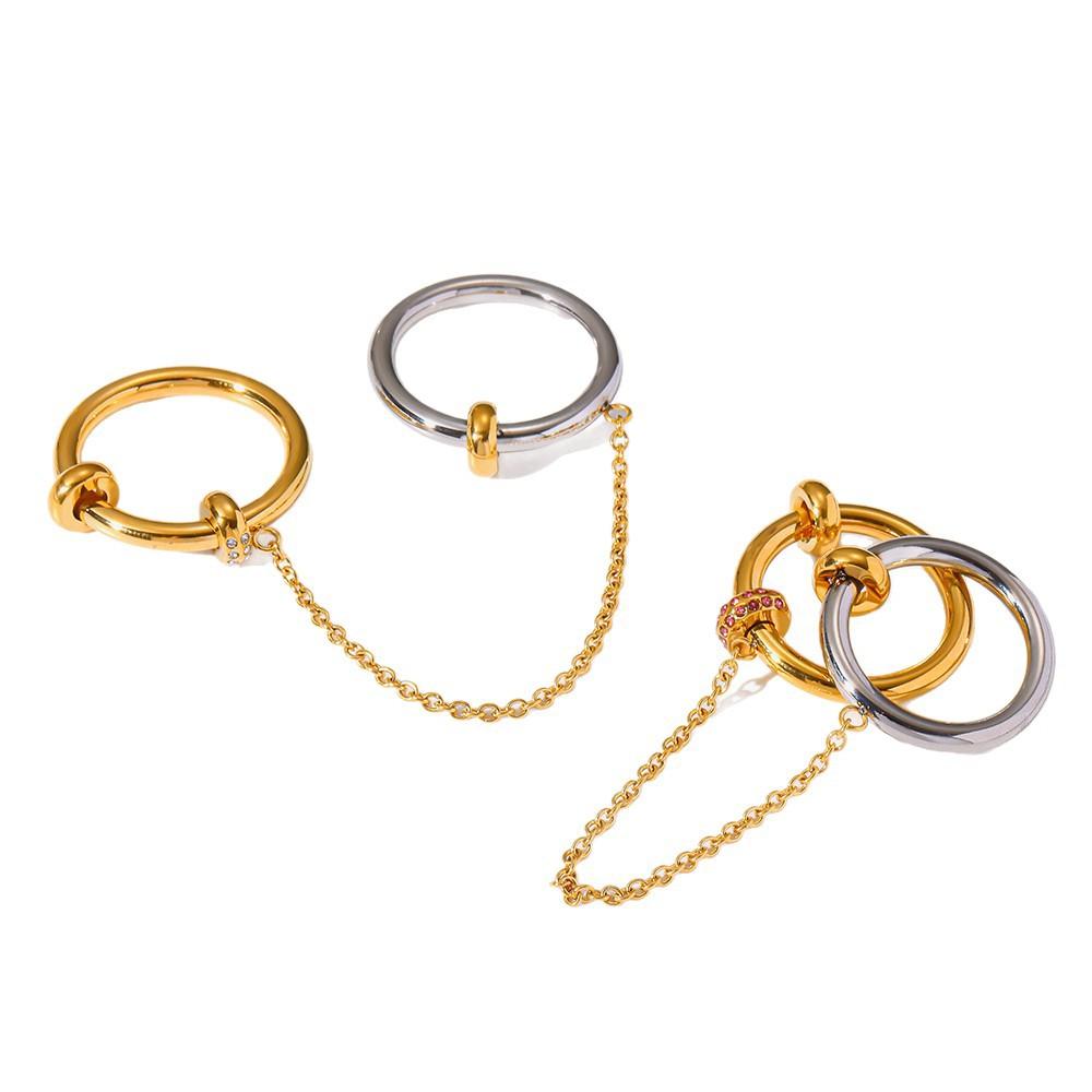 Ins Plated 18K Gold Stainless Steel Diamond Chain Ring Multi-layer Contrasting Ring Does Not Fade Niche Jewelry Women
