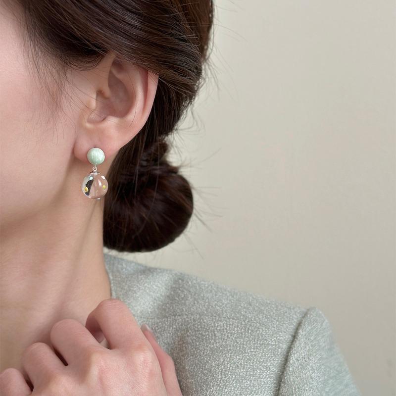 Silver Needle Oil Drop Resin Round Stud Earrings Korean Ins New Temperament Earrings Niche High-end Earrings Women