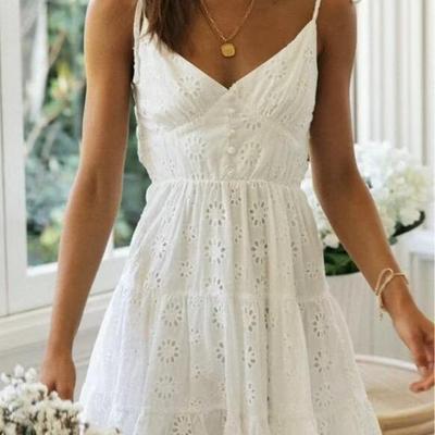 Europäisches und amerikanisches Damen-Strapskleid mit bestickter Spitze – sexy kurzer Rock mit V-Ausschnitt für die Frühlings-/Sommerferien