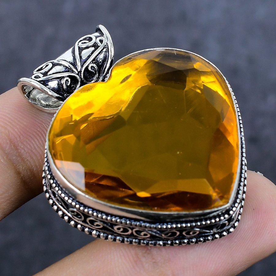 Natural Citrine Gemstone Handmade 925 Sterling Silver Jewelry Pendant 1.69" Y4J84
