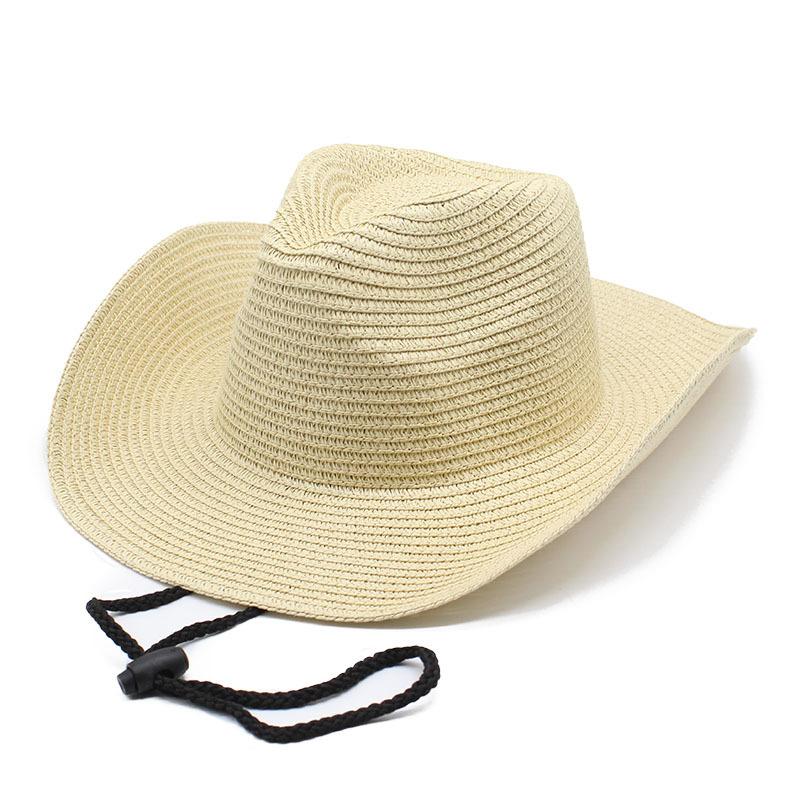 Western Cowboy Hat Foldable Men'S Ladies Straw Hat Beach Visor Big Edge Hat Summer Hat With Windbreak Cord