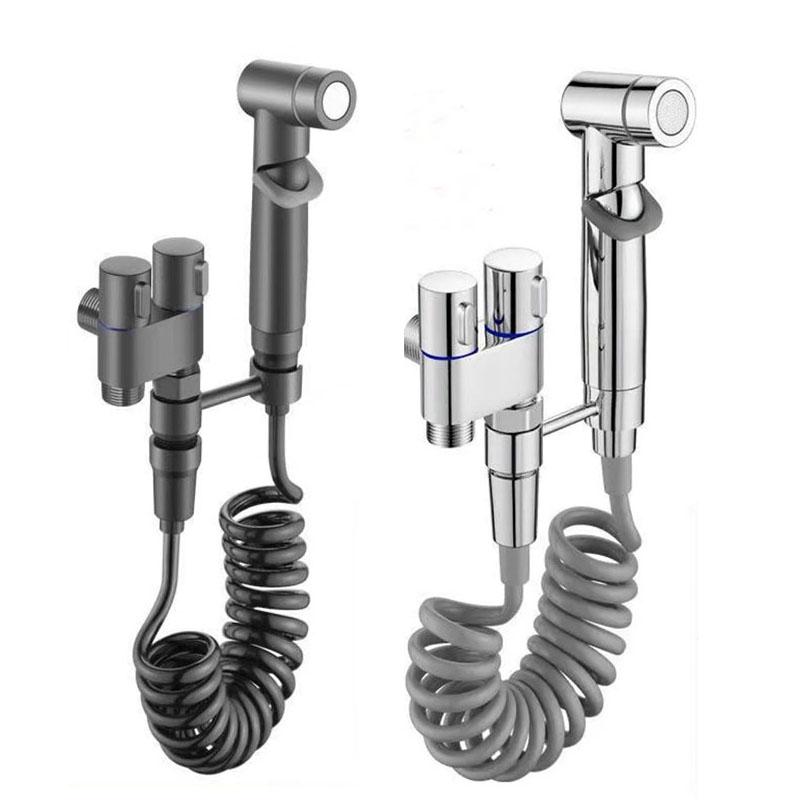 Zinc Alloy High Pressure Bidet Sprayer Set Bathroom Toilet Cleaner Spray Gun With 1 In 2 Out Angle Valve Greysilverblack