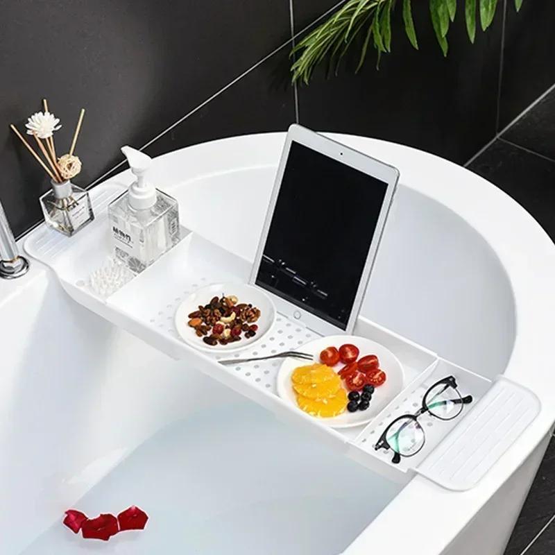 Bathroom Portable Tools Bathtub Shelf Extendable Bathtub Tray Shower Caddy Bamboo Bath Tub Rack Towel Holder Storage Organizer