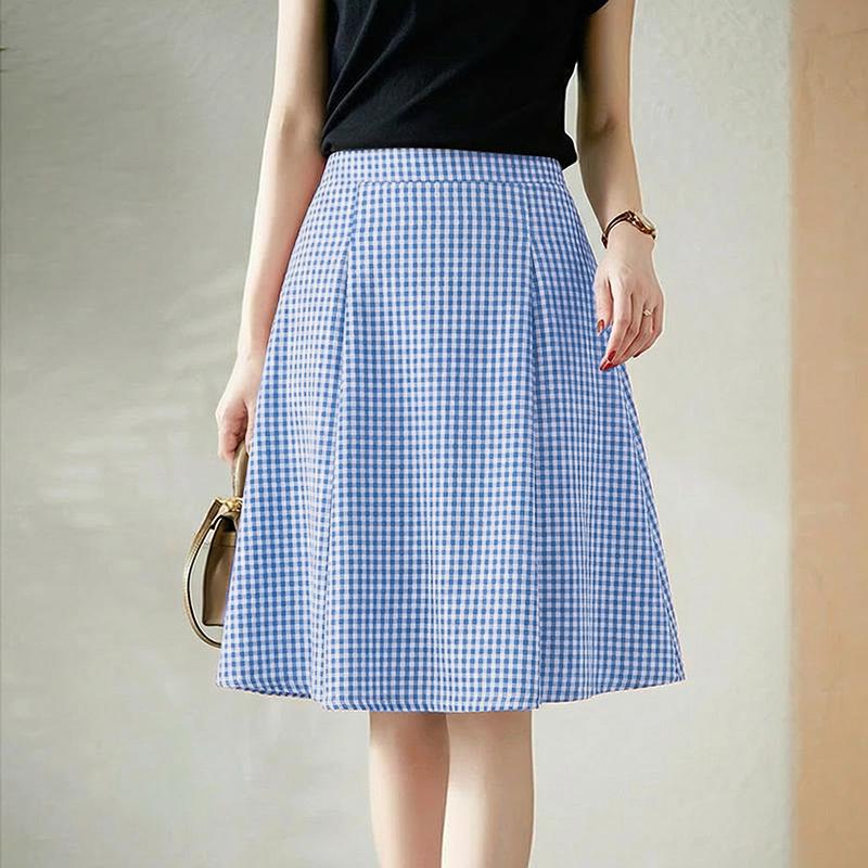 ZANZEA Women Loose Casual Grid Print A-Line Skirts