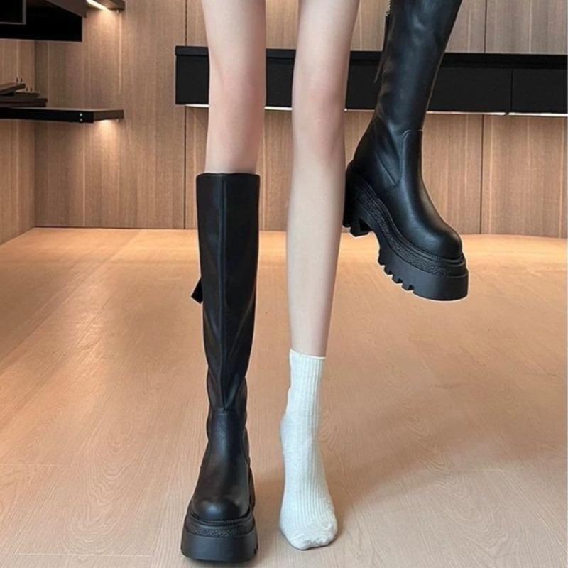 Fashion Fashion Wedge Knight Boots for Womens New Punk Style Handsome Platform Boots for Women's Rear Zipper High Tube Boots Botas Mujer