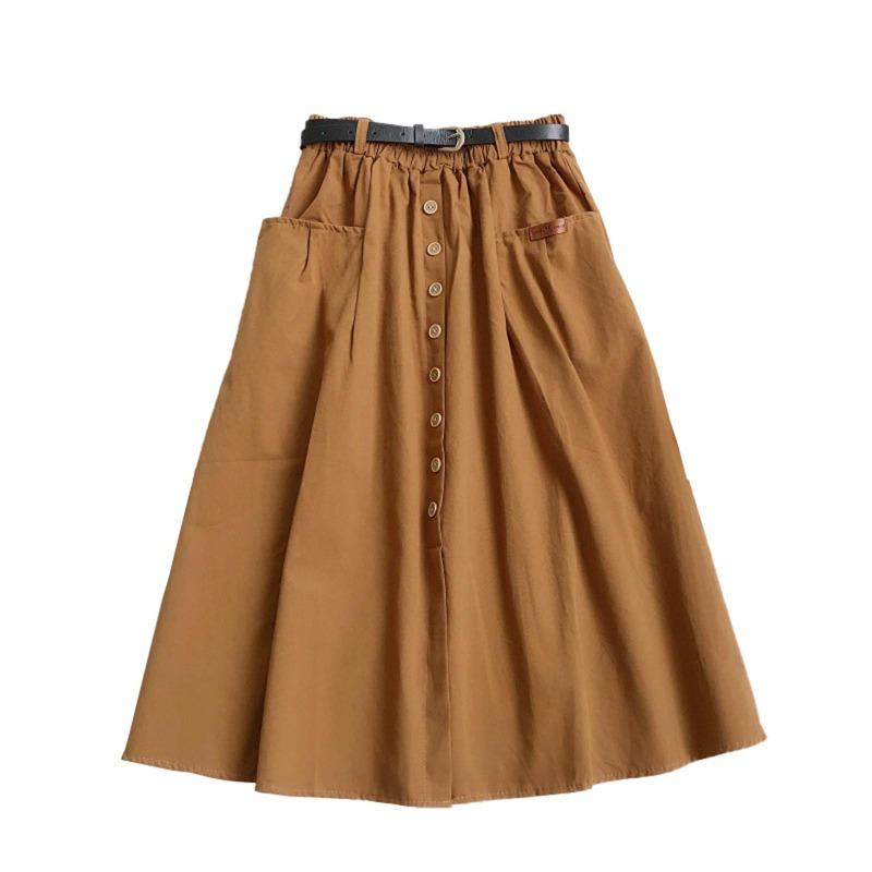 

Женское повседневное ретро платье с высокой талией, однотонное, свободного кроя, с поясом и карманом One Size коричневый