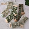 5/10 Perechi Șosete Dama Florale din Bumbac Șosete Crew cu Model Brodat Vintage Stil Etnic Șosete Glezna pentru Rochie