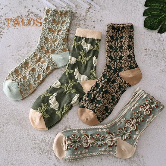 5/10 Perechi Șosete Dama Florale din Bumbac Șosete Crew cu Model Brodat Vintage Stil Etnic Șosete Glezna pentru Rochie