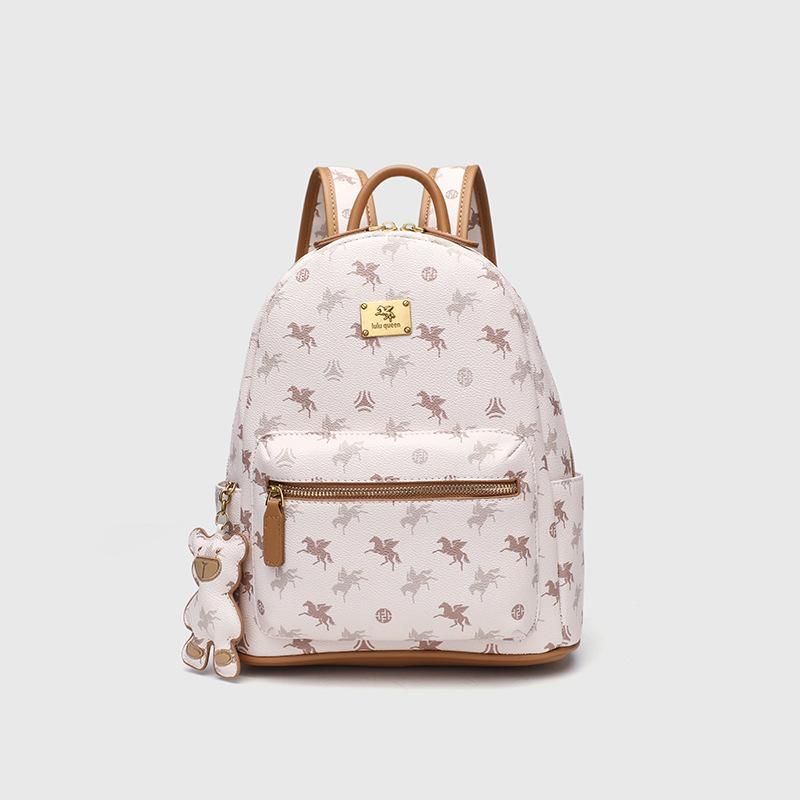 2025 Fashion Women Backpacks With Bear Ornament Small Outdoor Travelling Daypacks For Ladies Pegasus Print Commuting Backpack