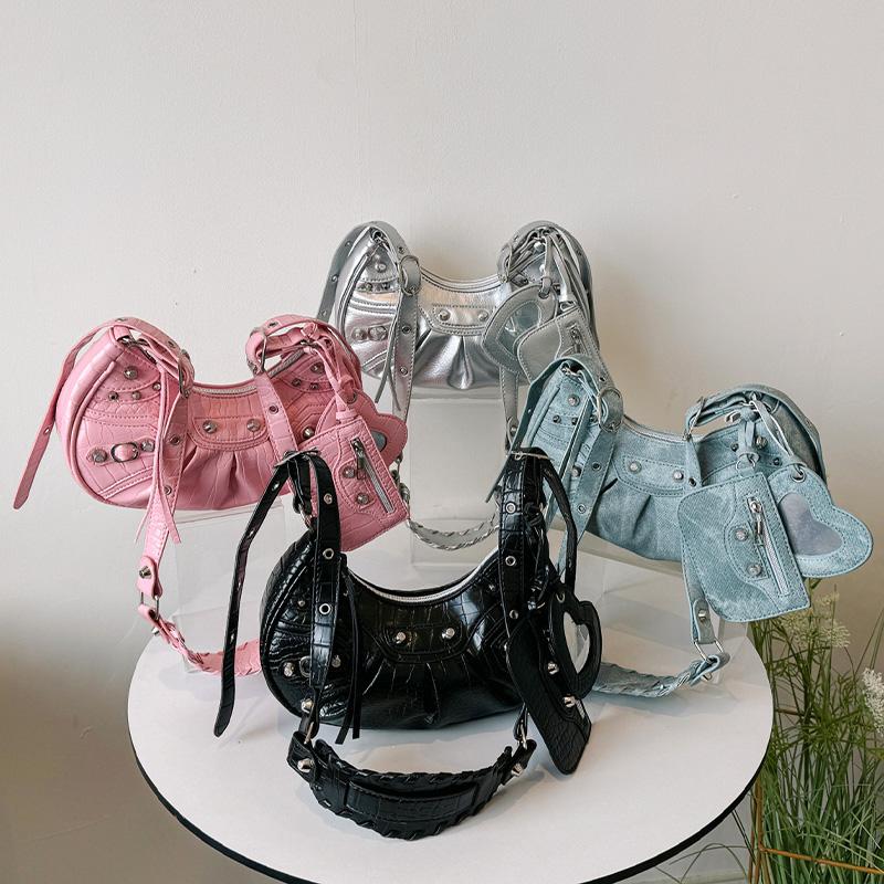 Fashion PU Shoulder Bag for Women Chic Rivet Design with Zipper & Free Mirror  Compact & Practical for Shopping and Traveling