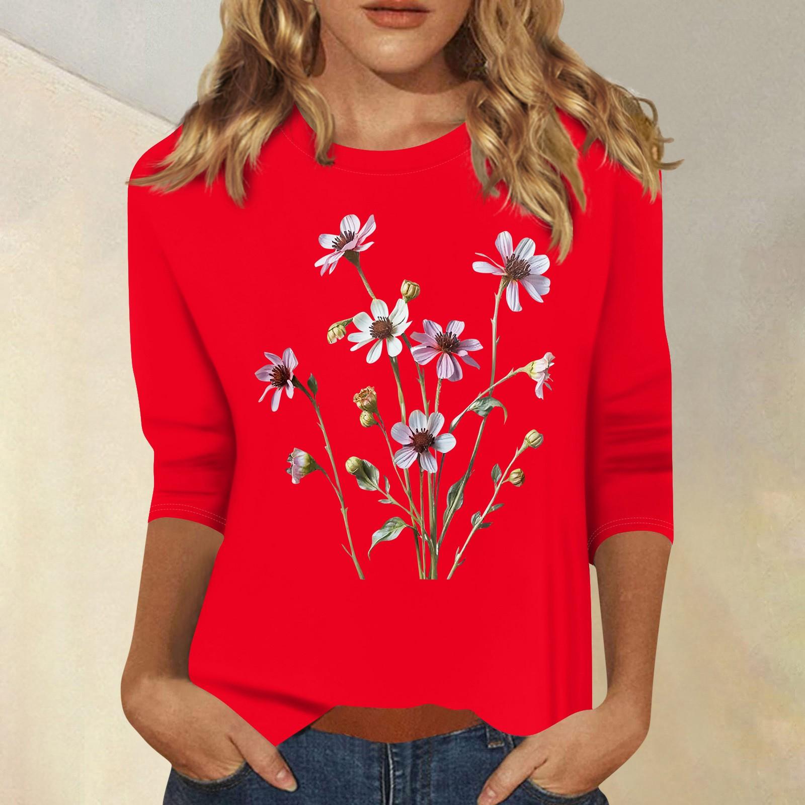 

Жіночий модний повсякденний топ із сімома рукавами та круглим вирізом XXL червоний