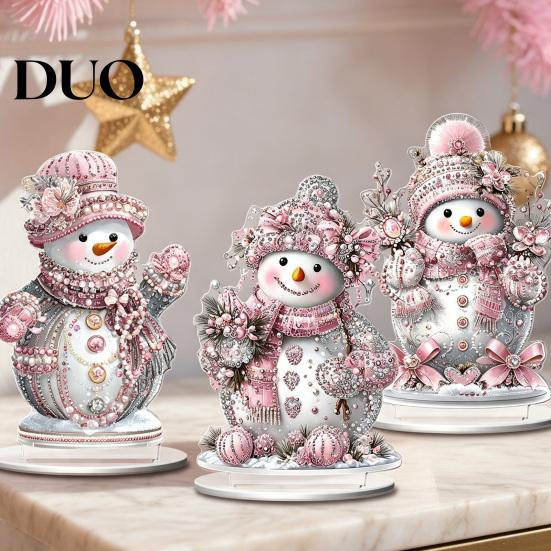 Holiday Snowman Tabletop Figurines Christmas Winter Ornaments, Double-sided Acrylic Snowman/Santa Claus/Reindeer/Cottage Table Double Sided Ornaments