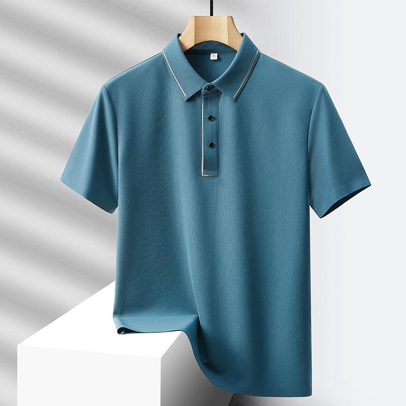Summer Solid Color Men's Ice Silk Oversized Loose Breathable Quick Drying and Seamless Casual POLO Shirt with Short Sleeves