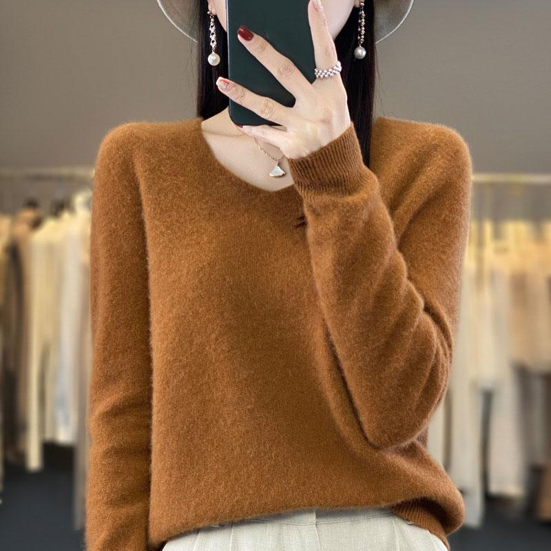 Modny Wełniany Sweter Kaszmirowy Pulower Damska Dzianina Dekolt V Długi Rękaw Jesień Zima Moda Podstawowa Odzież Topy