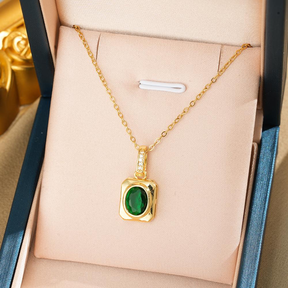 Women Fashion Round CZ Inlaid Stainless Steel Pendant Necklace Versatile Clavicle Chain & Long Sweater Chain Daily Jewelry