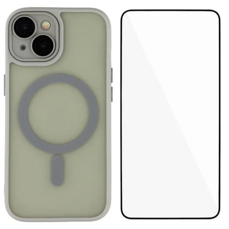 For iPhone 13 6.1 inch Case Compatible with MagSafe WANLONFENG QB Series PC TPU Phone Cover with Screen Film