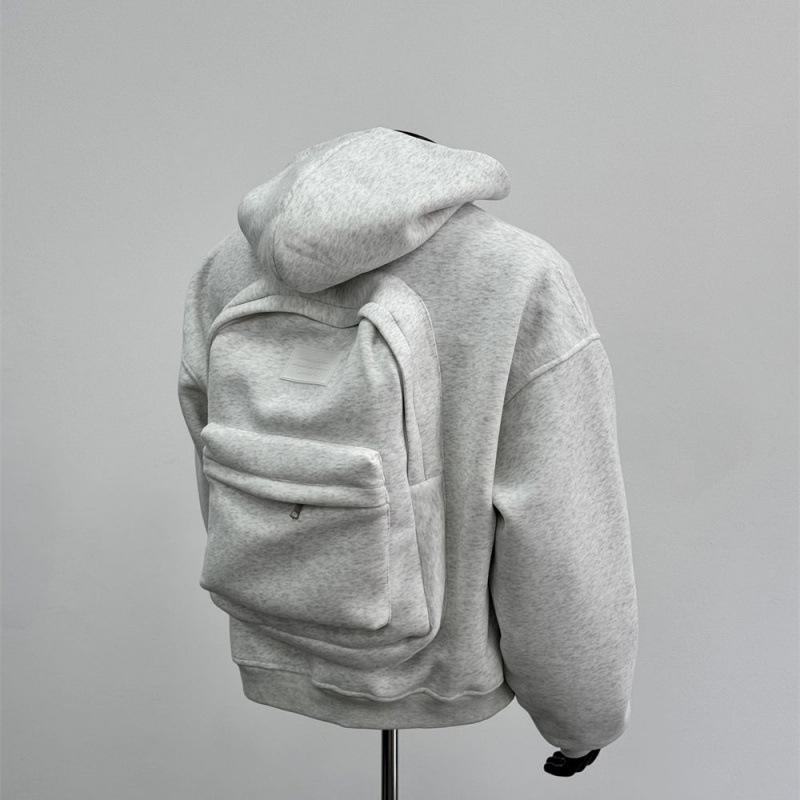 Men's Plus Size Hooded Sweatshirt with Backpack Design - Heather Gray, Spring Collection