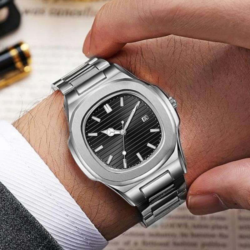 Business Men'S Watch Fashion Classic Square Alloy Shell Calendar Watch Trend Sports Steel Belt Watch Watch