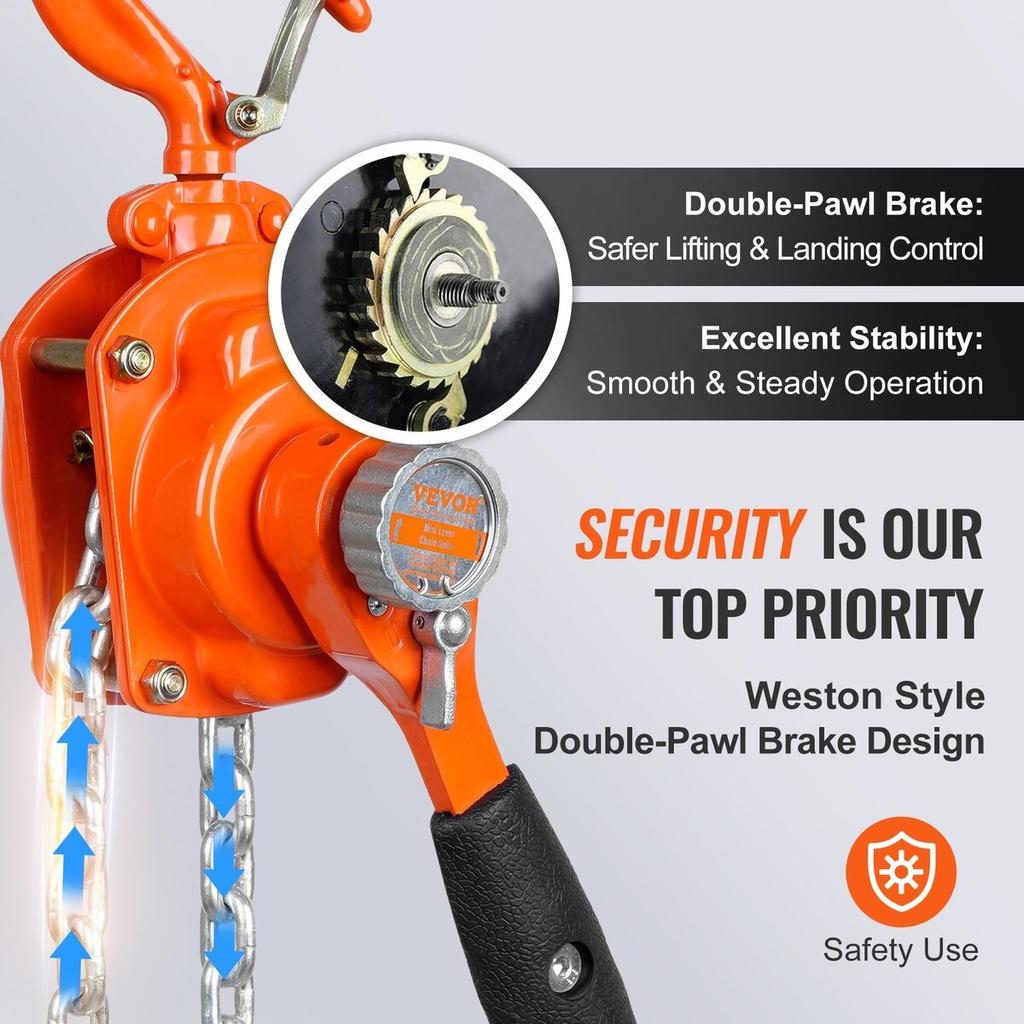 Manual Lever Chain Hoist, 1/2 Ton 1100 Lbs Capacity 10 FT Come Along, G80 Galvanized Carbon Steel with Weston Double-Pawl Brake, Auto Chain Leading &