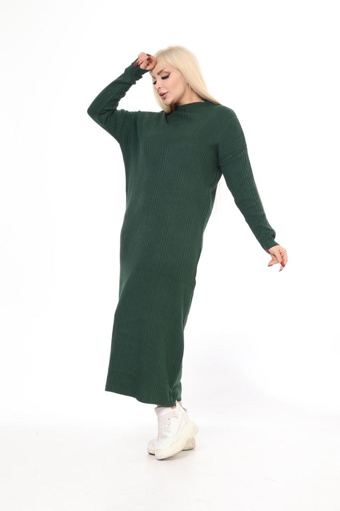 Women's Big Size Dress Green Half Turtleneck Knitted Knitted Dress