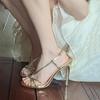 Fashion Gold Sandals 2025 Women's Buckle Strap High Heels Large Size Clear Shoes Open Toe Stiletto New High-heeled Big Girls Peep Pumps