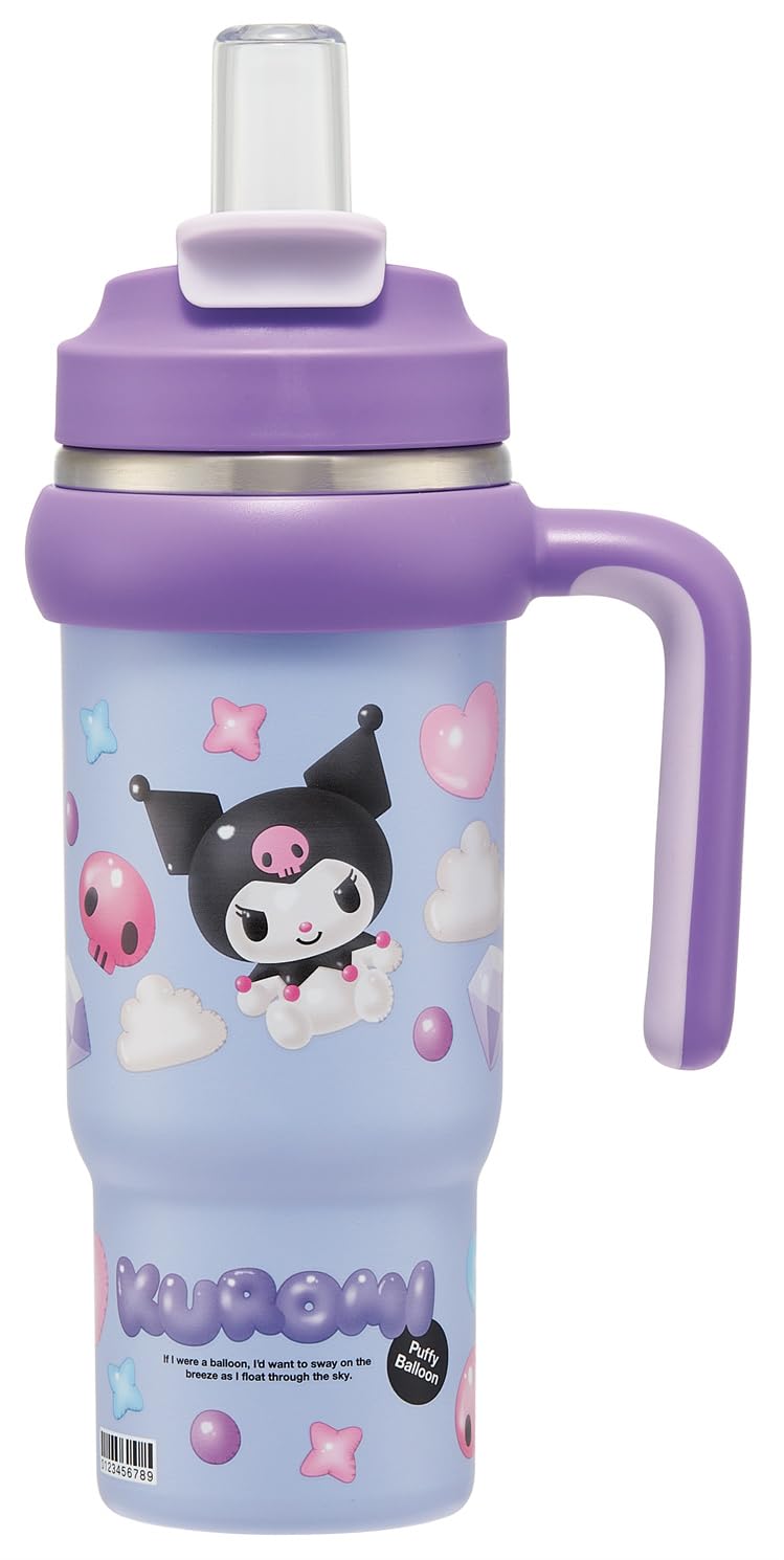 

Skater Straw with Direct Sanrio Puffy Balloon Tumbler, 830ml, Insulated, Cold/Hot, Handle, 2-Way, Drinking, Kuromi, Design, STSTB9-A