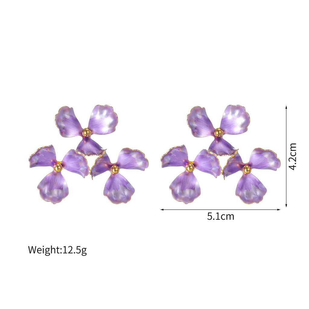 Korean Trendy Colorful Drip Oil Flower Earrings - Bold, Creative Dopamine Titanium Steel Studs