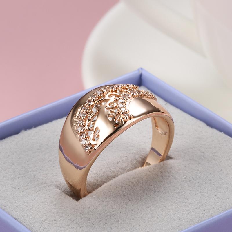 Luxury  Rose Gold Ethnic Bride Wedding Ring Natural Zircon Weaving Patterned Queen Crown Ring For Women Vintage Jewelry