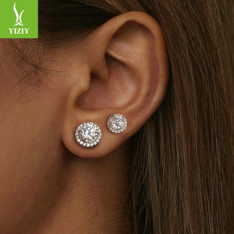Classic Four-Claw One-Carat Mozzarella Diamond Stud Earrings For Women, Exquisite Sparkling Court Style S925 Sterling Silver Earrings