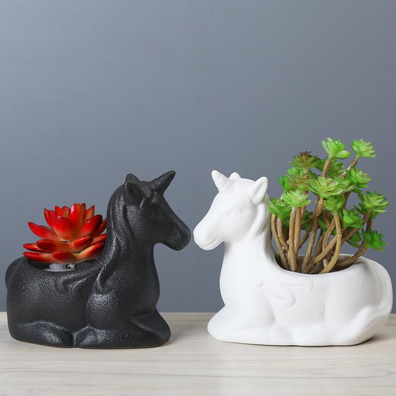 Simple White Creative Succulent Plant Flower Device Cartoon Animal Japanese New Ceramic Flower Pot