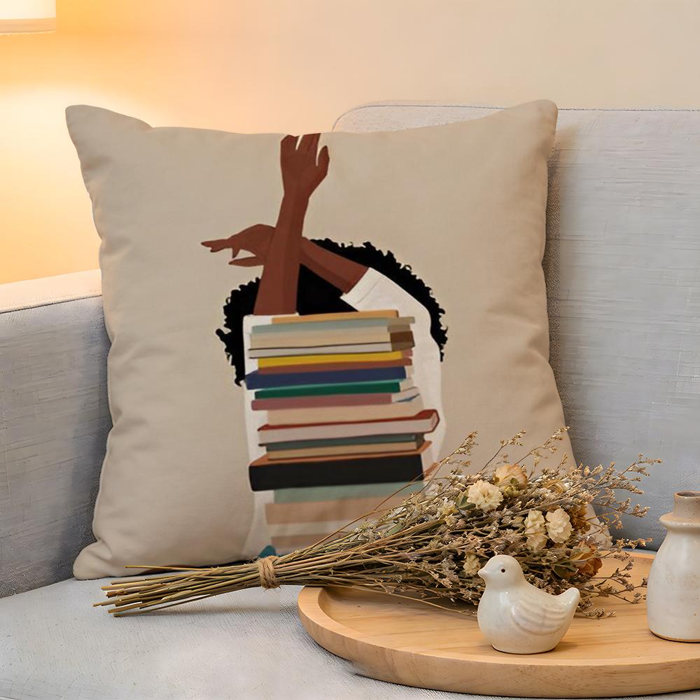 Cushion Cover Linen SkinFriendly Soft Decorative Case For Sofa Home Decor Black Woman Art Anime Pillow cover