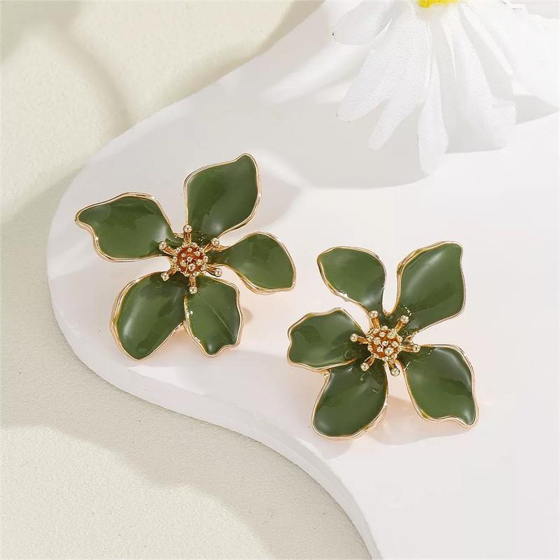 Beige Green Enamel Flower Women's Earrings Irregular Petals Plant Element Drop Earrings for Female Korean Fashion Ear Decor