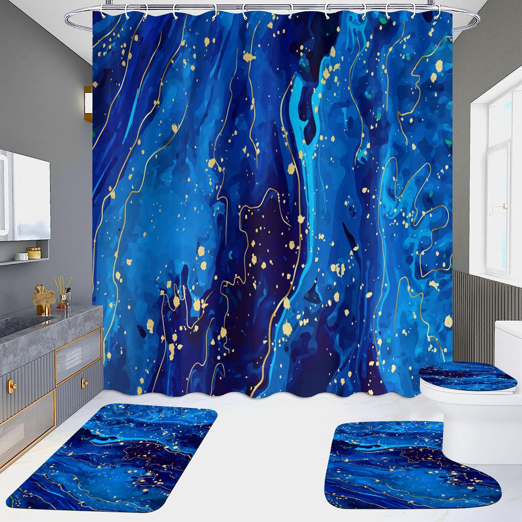 4Pcs Marble Series Shower Curtain Sets for Bathroom Non-Slip Bathroom Rugs Lid Toilet Cover Bath Mat