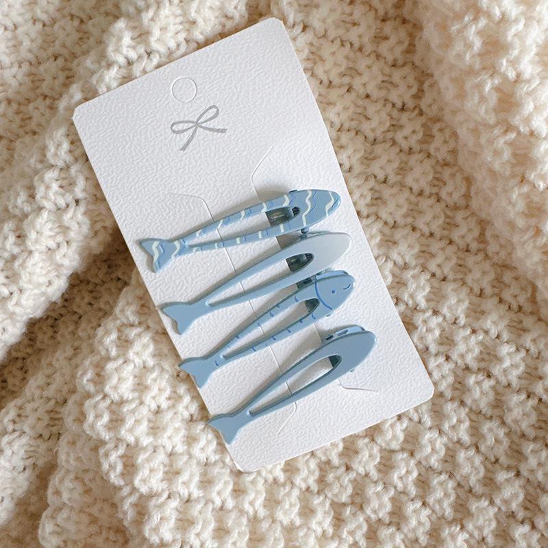 

4-Piece Milk Blue Fish Hairpin Set - Xiaohongshu Style Niche Hair Accessories for Women