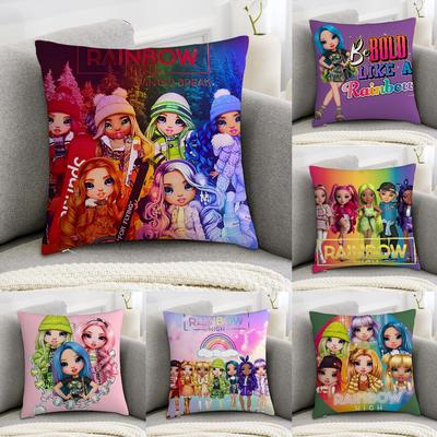 R-Rainbow High Puppen Kissenbezug Sofa Dekorative Zuhause Doppelseitiger Druck Plüsch Quadratische Wurfkissenbezüge Kissen Dekor Bezug