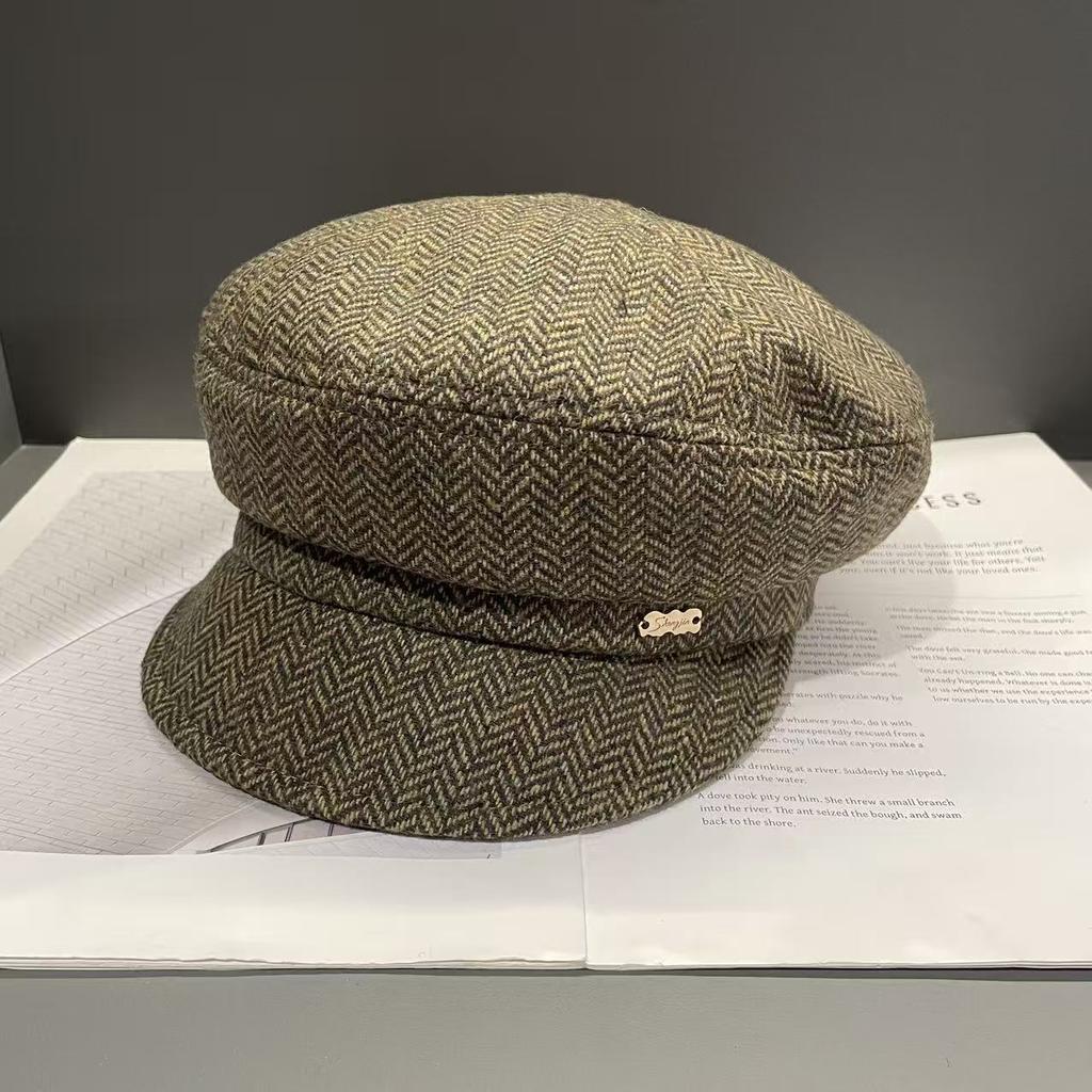 British Classic Harris Octagonal Hat Women's Autumn and Winter Warm Peaked Cap Japanese Retro Literary Casual Newsboy Hat