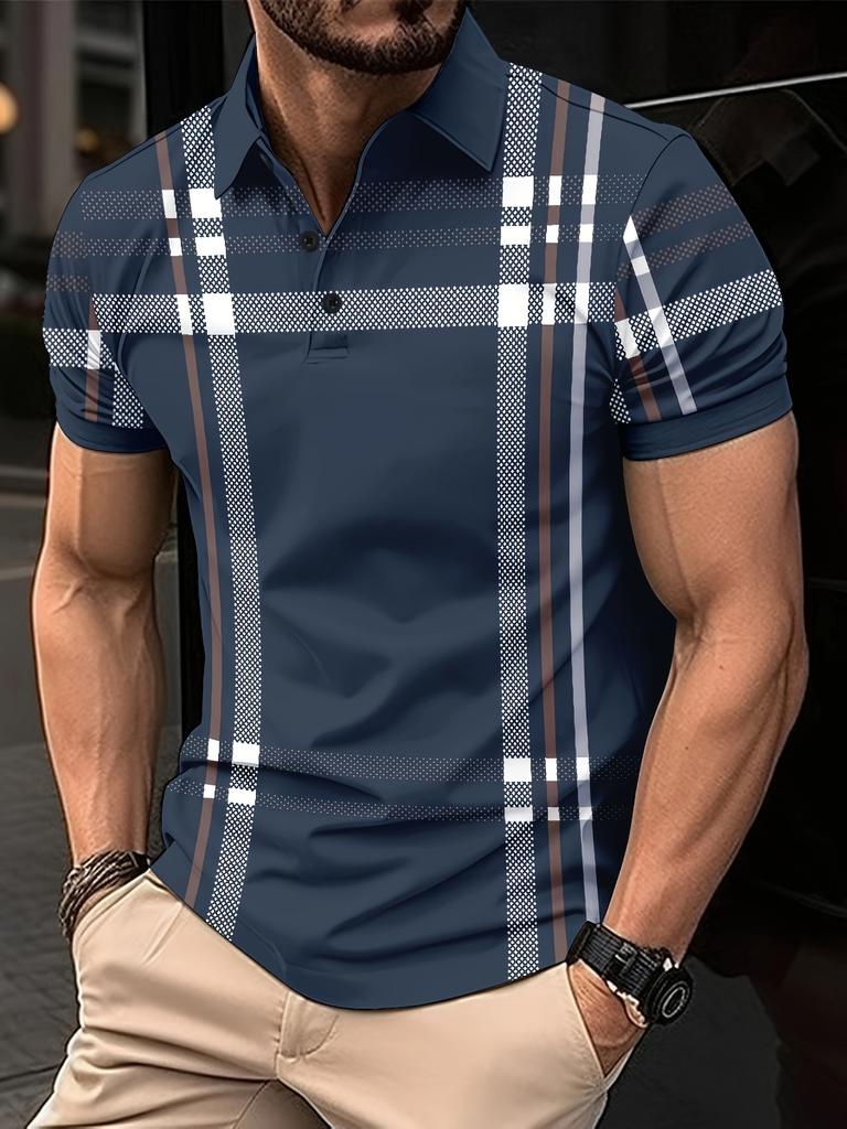 Summer Fashion Men's Striped POLO Shirt Lapel Button Down Men's Short Sleeve Street Trend Style Men's Top