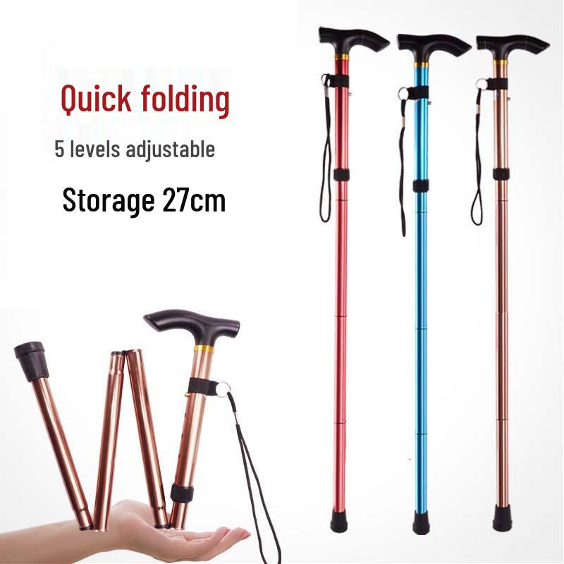 Folding Aluminum Alloy Trekking Poles – Four-Section Telescopic Walking Sticks for Elderly & Outdoor Climbing Blue Folding Trekking Pole