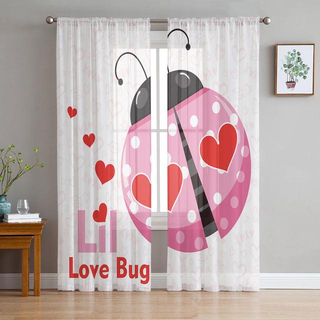 Cartoon Ladybug Curtain Funny Animal Translucent Voile Curtains Bedroom Living Room Balcony Decor Tulle With Sheer Polyester Perfect For