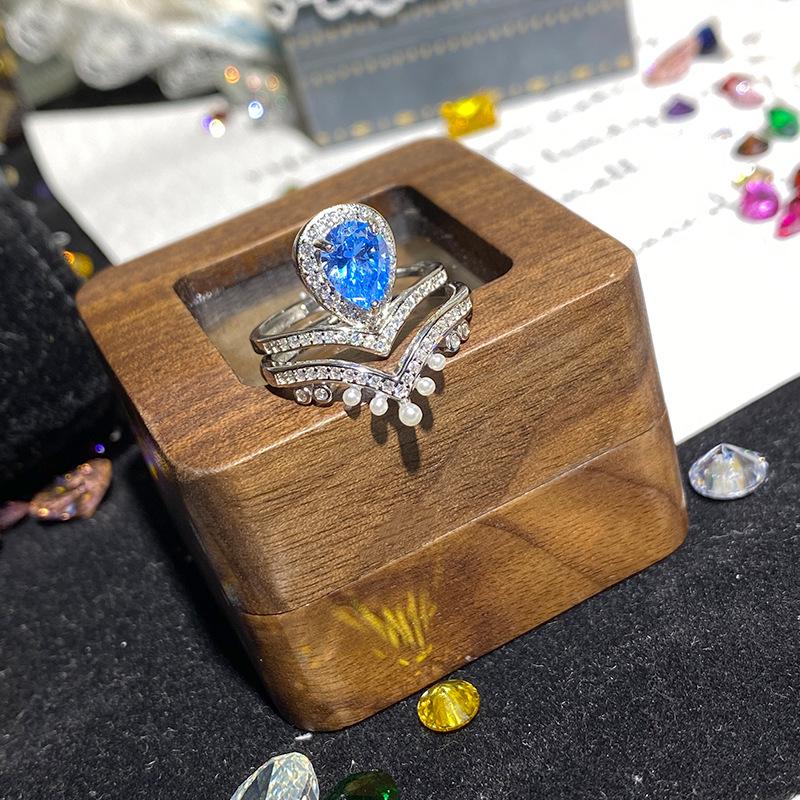 Clear Sky S925 Silver V-Crown Yellow Zircon Drop Ring: Luxury Stackable Double Layer Women's Ring