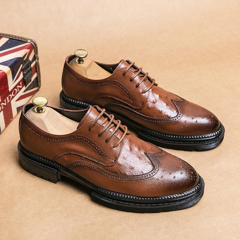 Mode Herrskor Brogues Läderskor Business Casual Krokodilmönster Lädersko Andningsbara Mjuka Sula Klänningsskor Herr Svart
