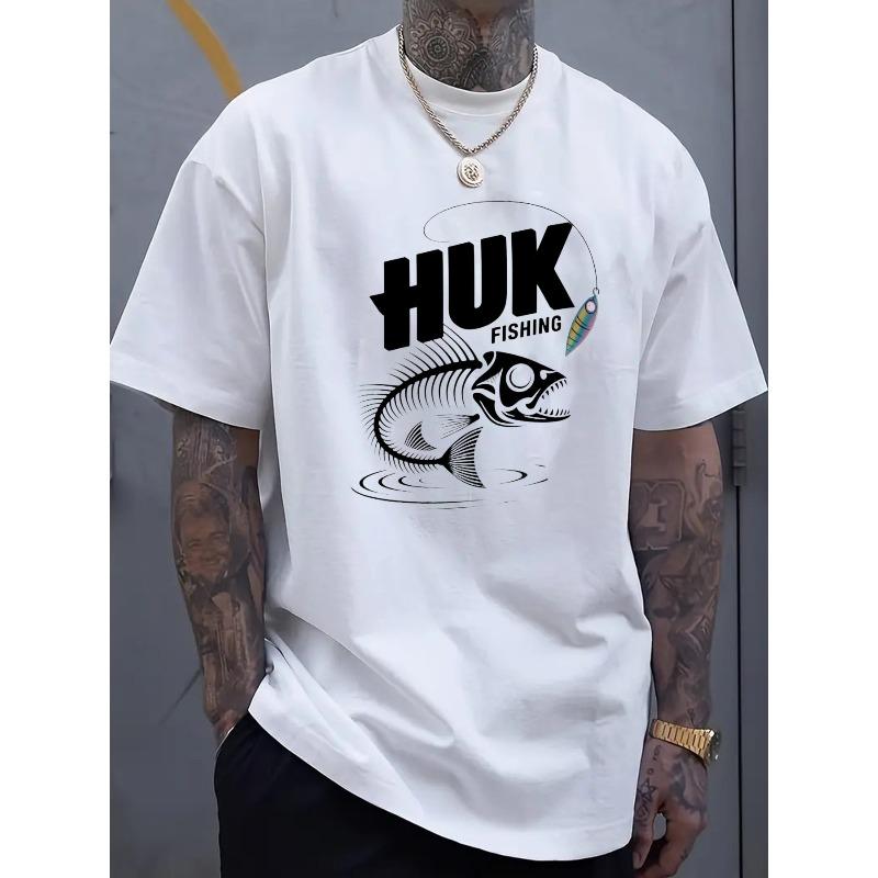 European sizes Men's Black  Fishing Graphic Print T-Shirt - Summer Casual Short Sleeve Tee Lightweight Breathable Fabric for Outdoor Activities