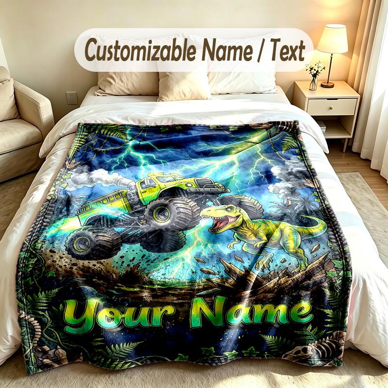 Coperta Personalizzata Tema Monster Truck Nome e Testo Personalizzati Morbida Calda Coperta da Divano Decorazione per la Casa