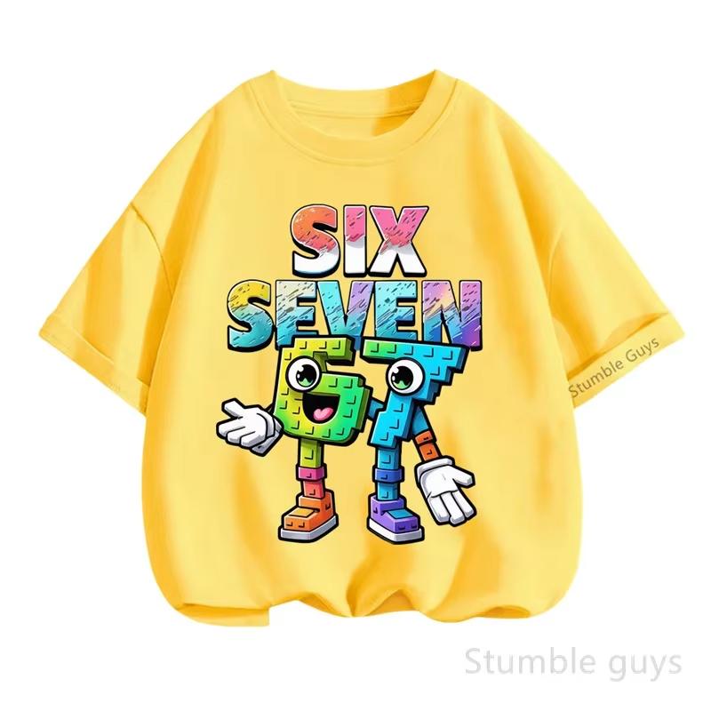 Kids Boys Cartoon Number 67 Graphic TShirt Soft Cotton Crew Neck Tee Casual Summer Wear for Daily Schooltk0023