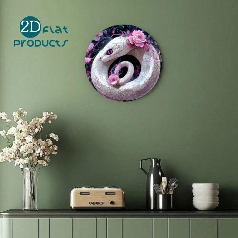Vintage Floral Snake Aluminum Wall Art, Pink Rose Metal Decor 8x8 Inch, No Power Hanging Sign for Bedroom Kitchen Living Room