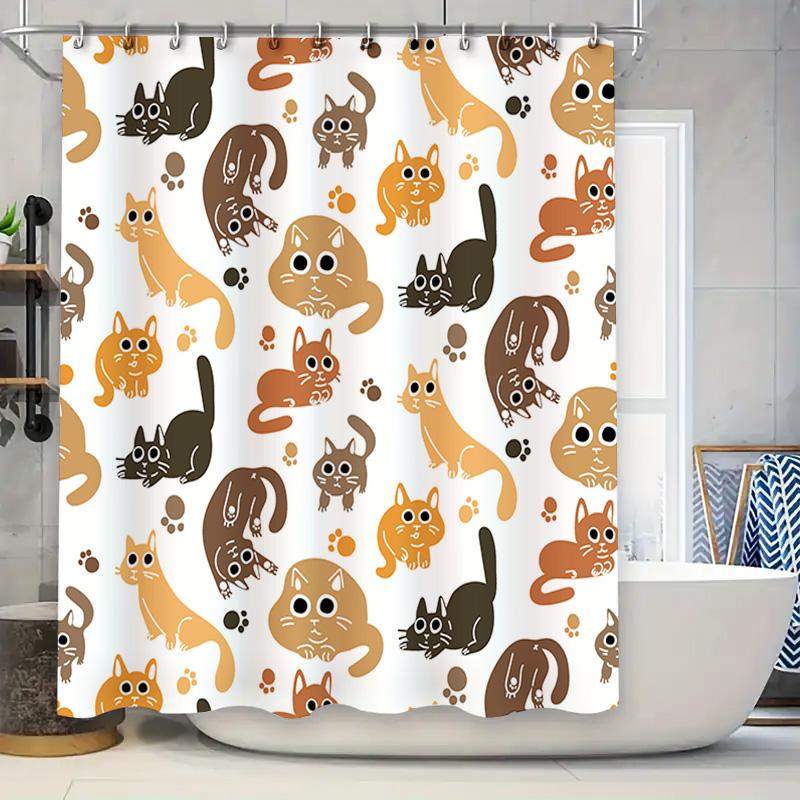 

Cute Cats Bath Curtain With Cartoon Print Waterproof Shower Curtain For Home Decor In Orange Brown Colors W60H190(CM)-1 Pcs