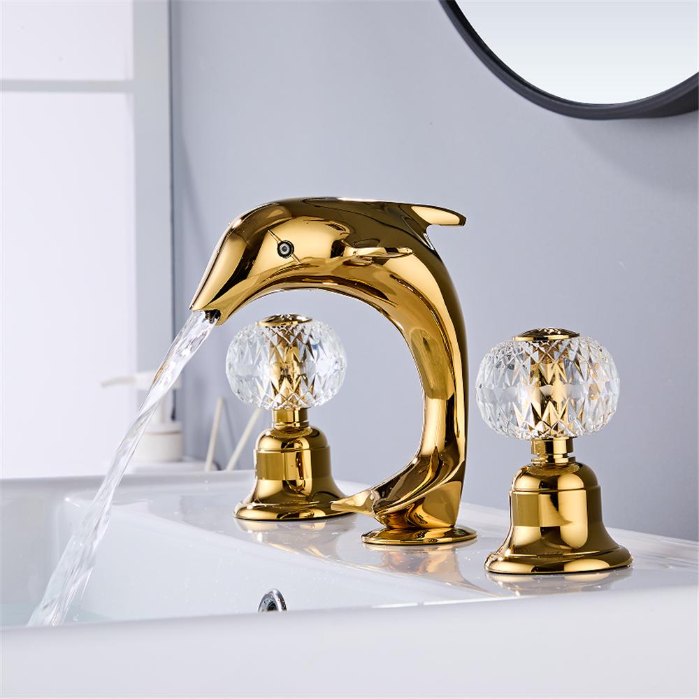 Tuqiu widespread Gold Basin faucet Dolphin Bathroom faucet Lavotory Tap luxury Basin Mixer Hot And Cold shower room sink Faucet