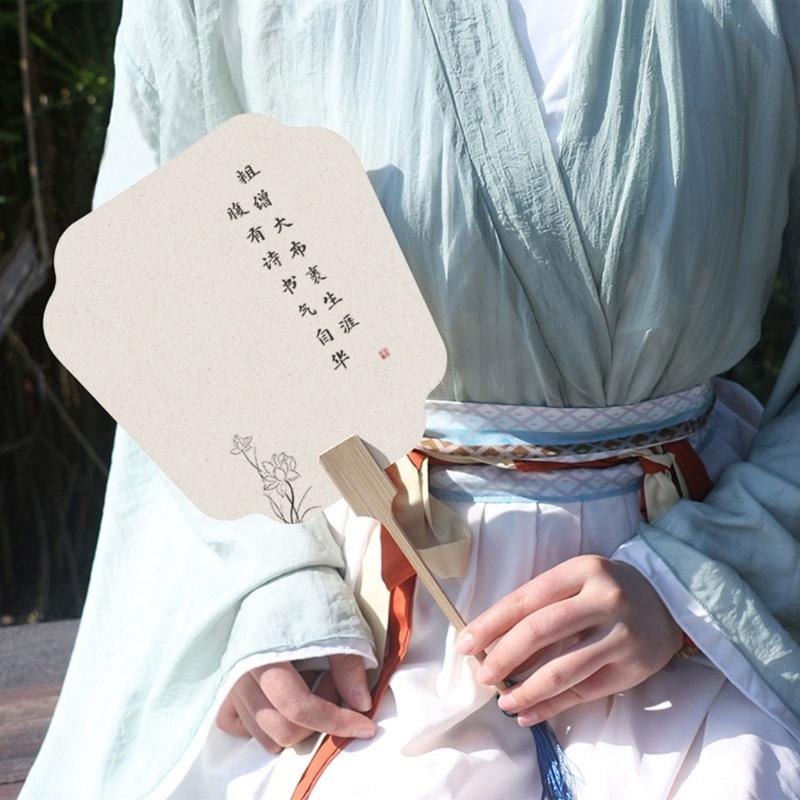 Blank Rice Paper Fan Round Fan Paper Hand Fan Wedding Fan Decorative Painting Fan Blank Fan Kids