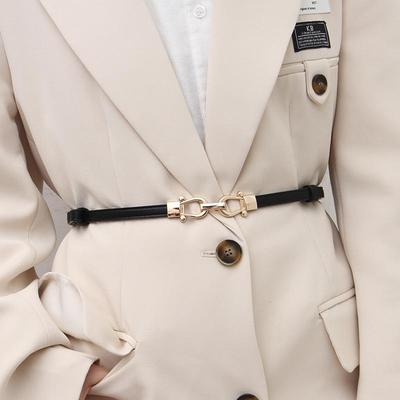 Απλή Μονόχρωμη Δερμάτινη Ζώνη PU για Γυναίκες Κυρίες Χρυσή Μεταλλική Πόρπη Ρυθμιζόμενη Λεπτή Ζώνη Κομψές Ζώνες Διακόσμησης Φορέματος Παλτό